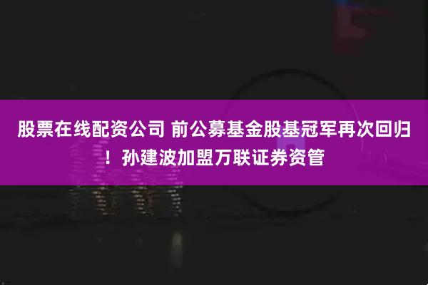股票在线配资公司 前公募基金股基冠军再次回归！孙建波加盟万联证券资管